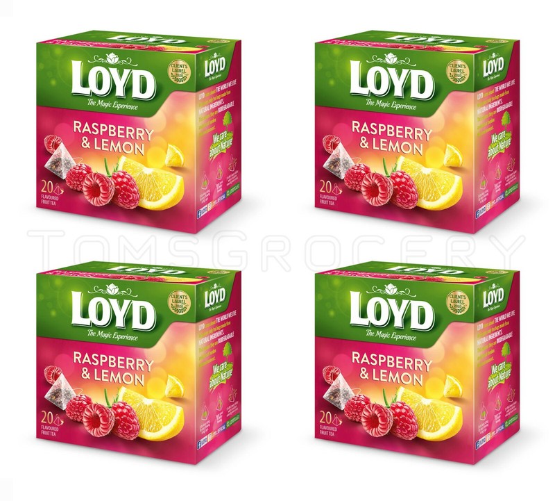 LOYD Raspberry & Lemon Fruit Flavor Tea 20 Pyramid Teabags Box 4 X 40g 1.4oz