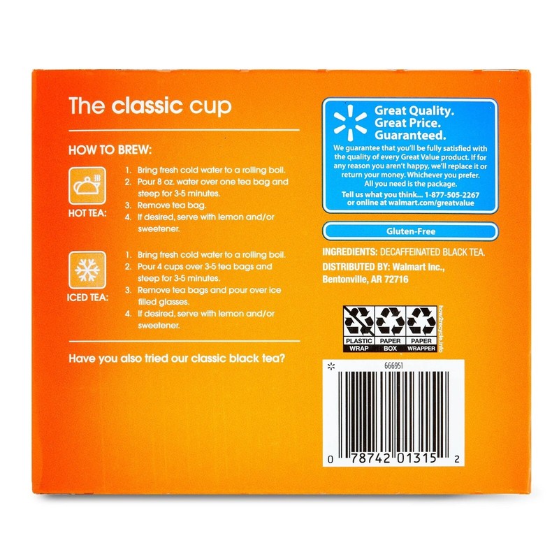 Great Value Decaffeinated Black Tea, 3.1 oz, 48 Tea Bags gallery
