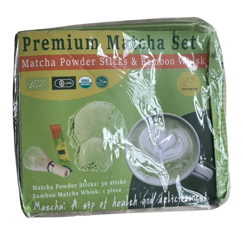 Organic Matcha Set – 30 Matcha Powder Sticks + Bamboo Matcha Whisk – Ex: 9/26