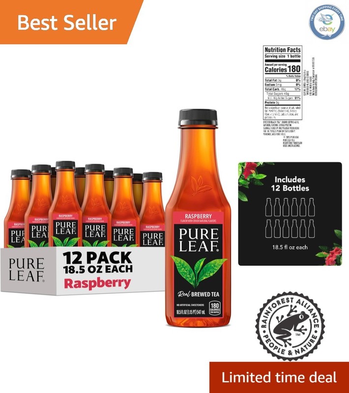 Refreshing Raspberry Iced Tea – Real Brewed, Caffeinated – Pack of 12 Bottles