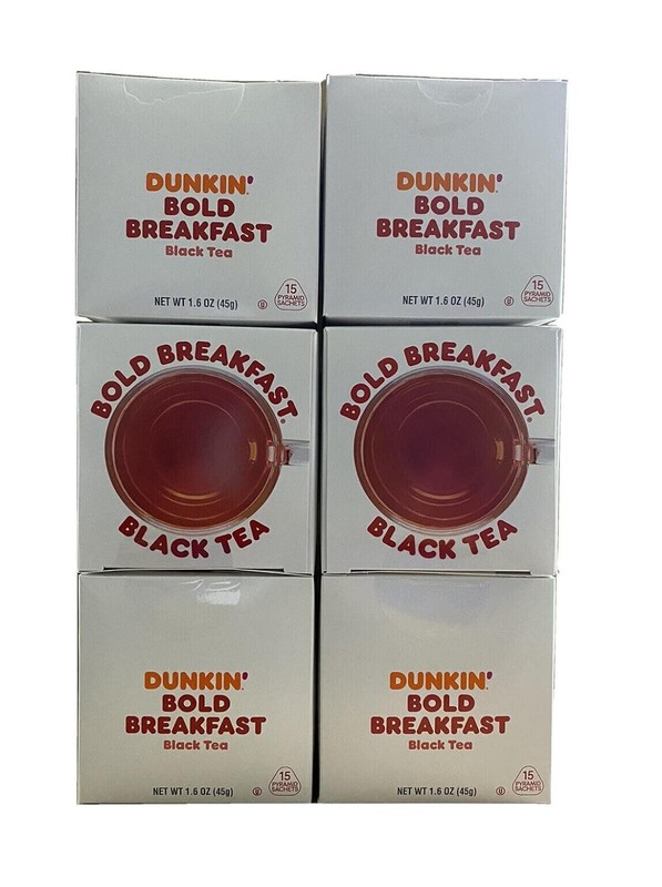 Dunkin Donuts Pyramid Sachet Tea Bold Breakfast 90 Tea Bags -6 Packs of 15 Bags