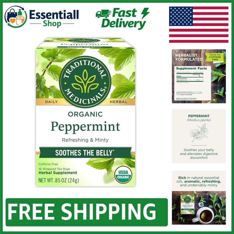 USDA Certified Organic Peppermint Tea – 16 Compostable Bags for Heartfelt Relief