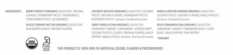 Teabloom Organic Black Tea Pyramid Sampler Box, 12 Assorted Whole Leaf Sachets gallery