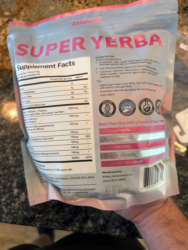 ZOOGONE Super Yerba Raspberry Lemonade Ashwagandha Energy Brain Fog 20 Packets gallery