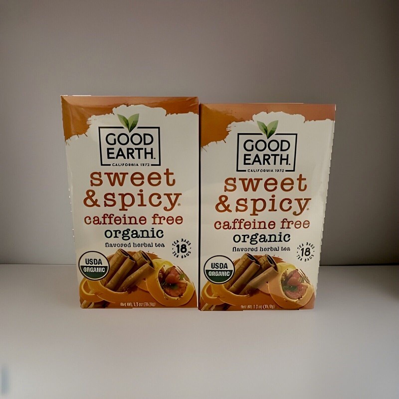 NEW – Lot 4 Boxes Good Earth Sweet & Spicy Caffeine Free Organic TEA (72 Total)