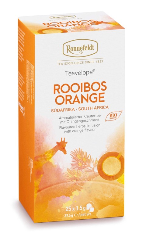 Ronnefeldt tea. Teavelope® Rooibos Orange. 25 Herbal tea bags. Caffeine free.