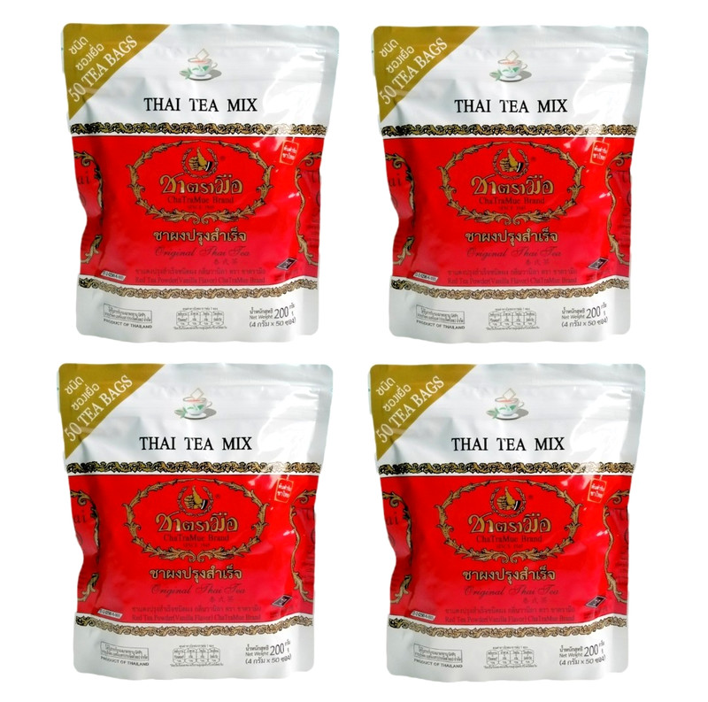 ChaTraMue Original Thai Tea Refill Pack, 50-Count Tea Bags, Pack of 4【US DDP】