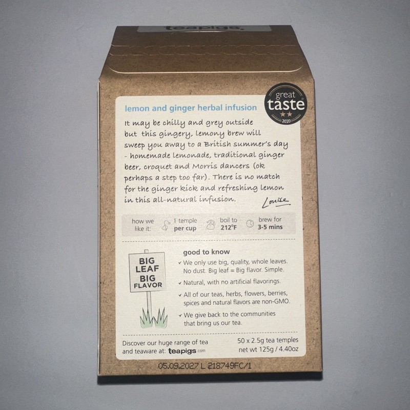 Teapigs Lazy Days Lemon Ginger 50 Tea Temples Exp 10/2027 gallery