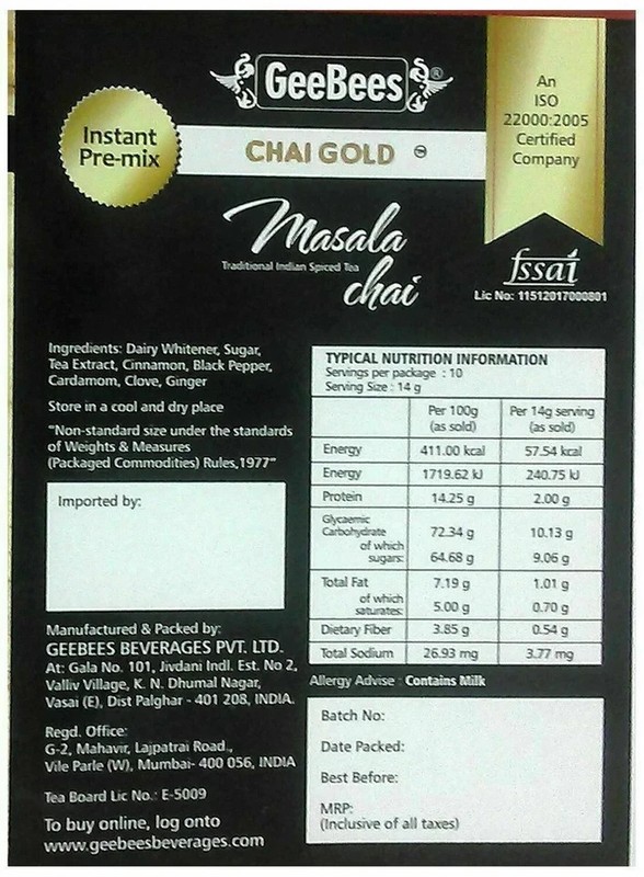 Geebees Chai Gold Instant Premix Masala Tea Sweetened - 140 Grams gallery