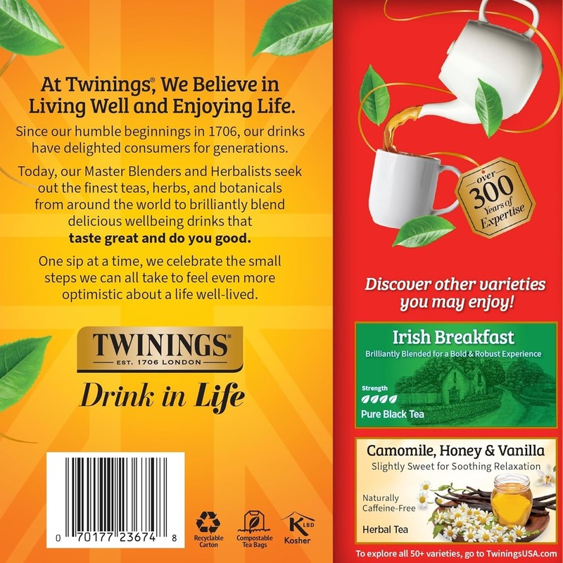 English Breakfast Black Tea Individually Wrapped Bags, 100 Count Pack of 1, S... gallery