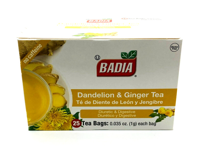 Badia Dandelion & Ginger Tea – Caffeine Free, Diuretic & Digestive, 25 Tea Bags