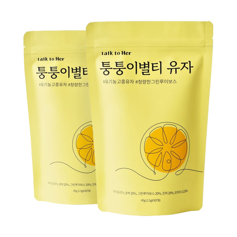 Talk to Her Tongtong Ibyeol Tea Yuzu Citron 60 Teabags 2 Packs Blended Herbal