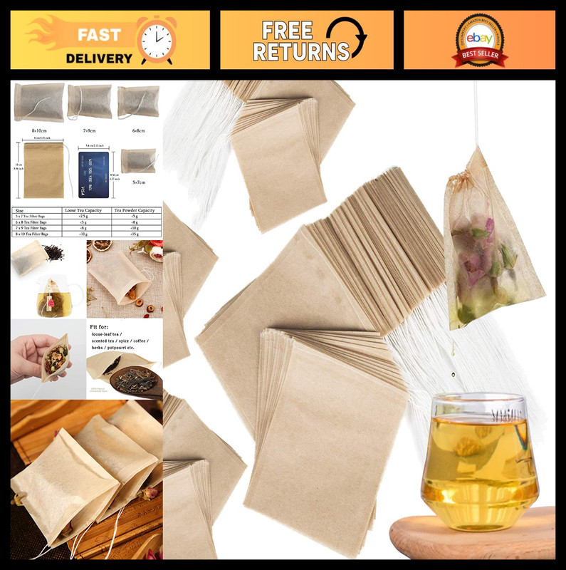 600 Pcs Disposable Tea Filter Bags – Unbleached Drawstring for Loose Leaf Tea