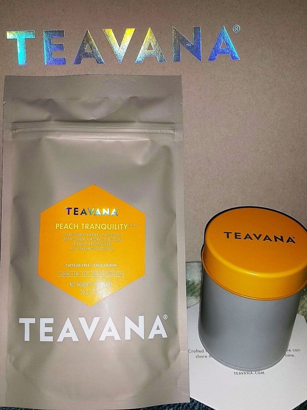 🍑🌈 🍑 NEW! 2 OZ TEAVANA PEACH TRANQUILITY HERBAL FACTORY SEALED TEA & TIN 🌈🍑 gallery