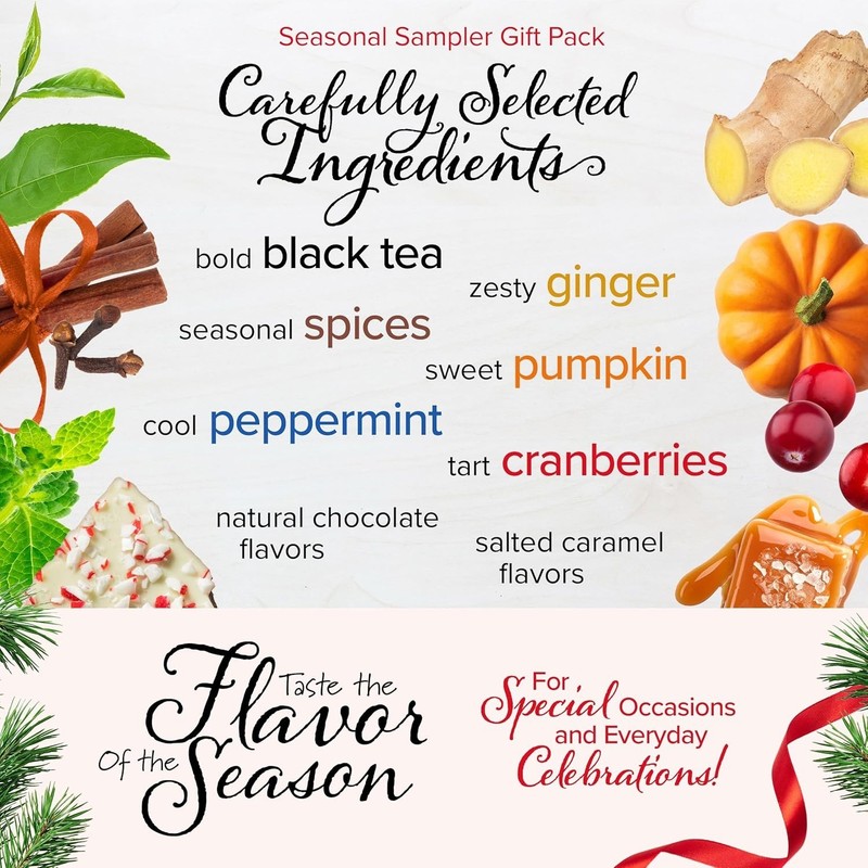 Luxurious Caffeine Tea Collection – 64 Count Gift Set of Seasonal Flavors gallery