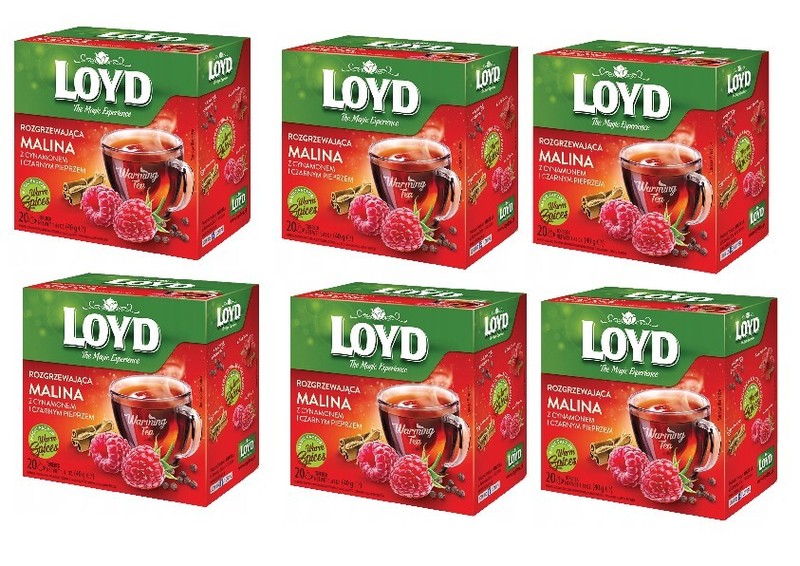 6x LOYD Raspberry with Cinnamon and Back Pepper Flavored Fruit Tea Bags 20 Pcs