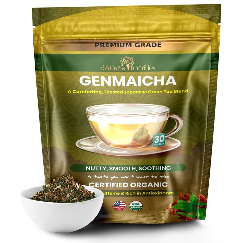 Golden Herbs Japanese Genmaicha Green Tea – Premium Roasted Brown Rice Blend