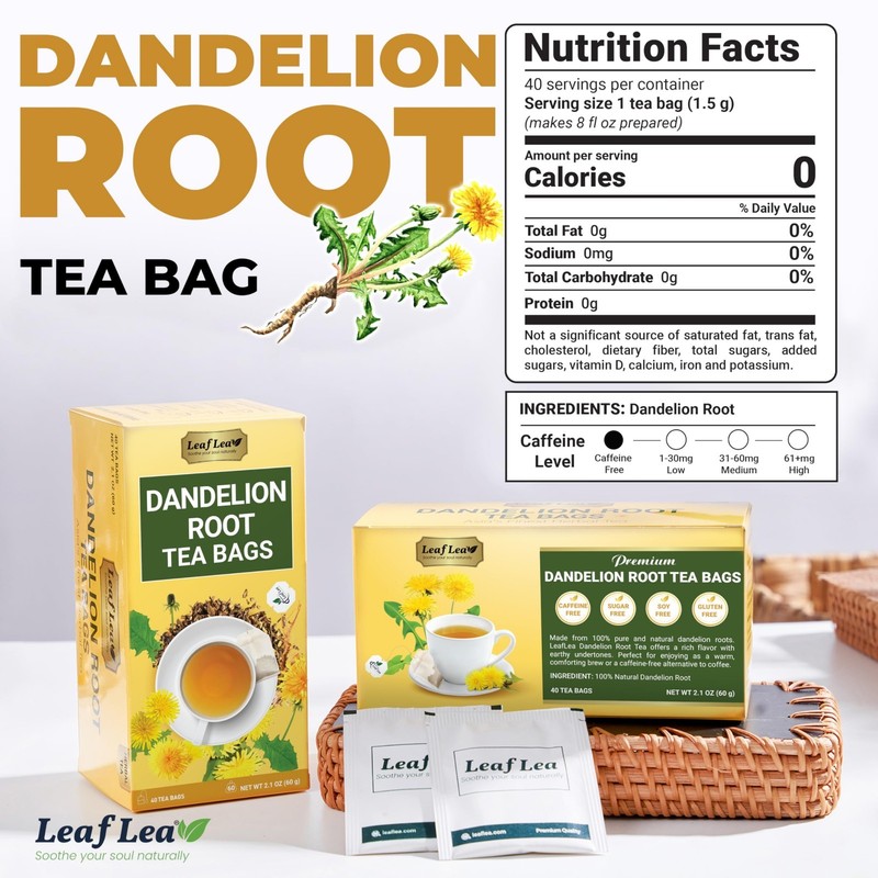 40 Dandelion Root Tea Bags - Caffeine-Free Herbal Tea for Wellness, Vegan, Sugar gallery