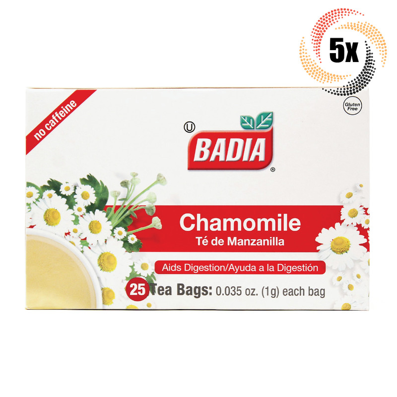 5x Boxes Badia Chamomile Tea Aids Digestion | 25 Bags Per Box | Té de Manzanilla