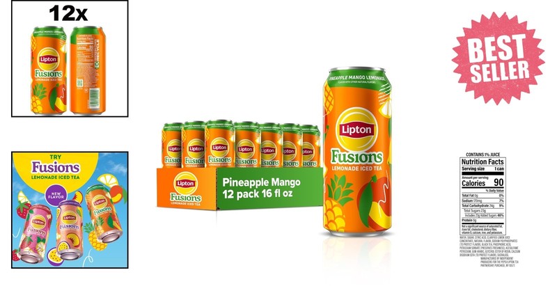 Lipton Fusions, Pineapple Mango Lemonade Iced Tea, 16 Fl Oz Cans, 12-Pack gallery