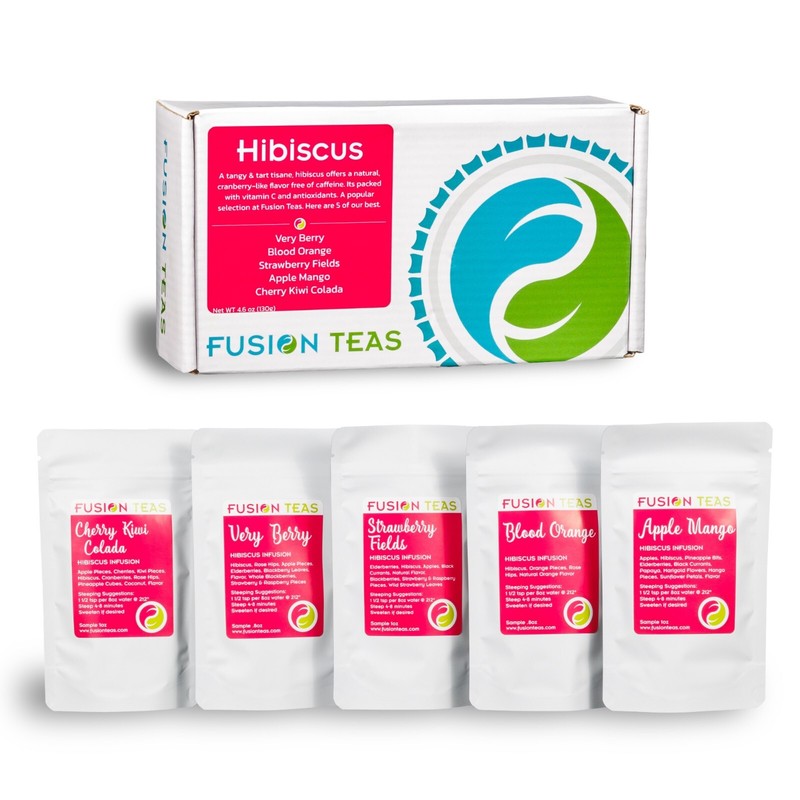 Hibiscus Sampler – 5 Best Selling Loose Fruit Teas (Makes 40+ Cups) Fusion Teas