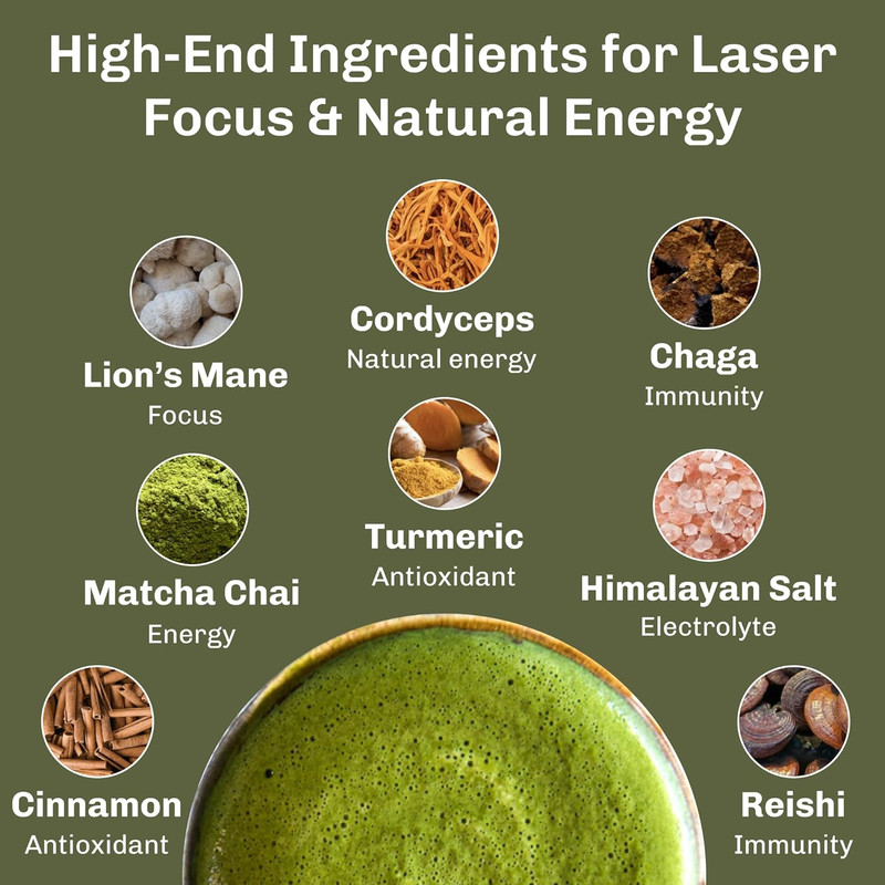 MUDWTR Mushroom Matcha Powder | 3,000mg Adaptogens for Energy & Focus gallery