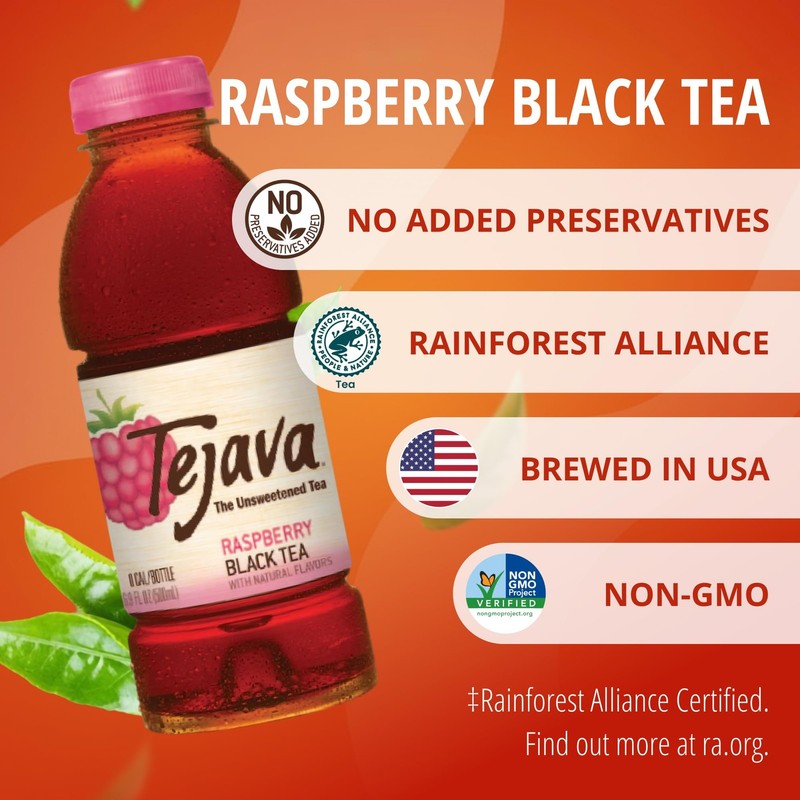 Tejava Unsweetened Raspberry Black Iced Tea, 16.9oz PET Bottles, Award Winnin... gallery