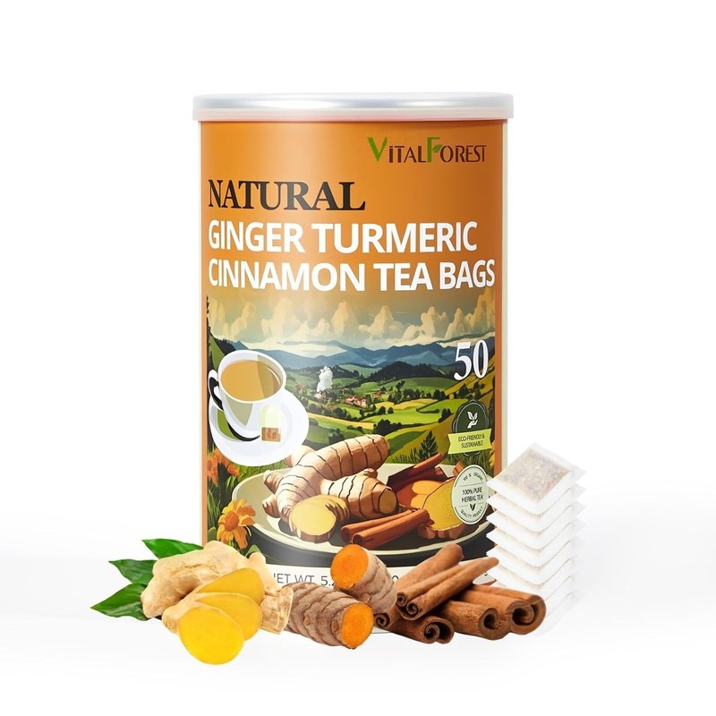 50 Premium Turmeric Ginger Cinnamon Tea Bags| Natural Ginger Tea Bags| Pure Tur