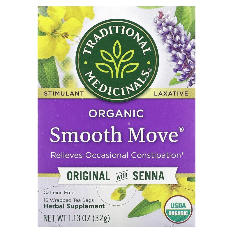 Organic Smooth Move, Original with Senna, Caffeine Free, 16 Wrapped Tea Bags,
