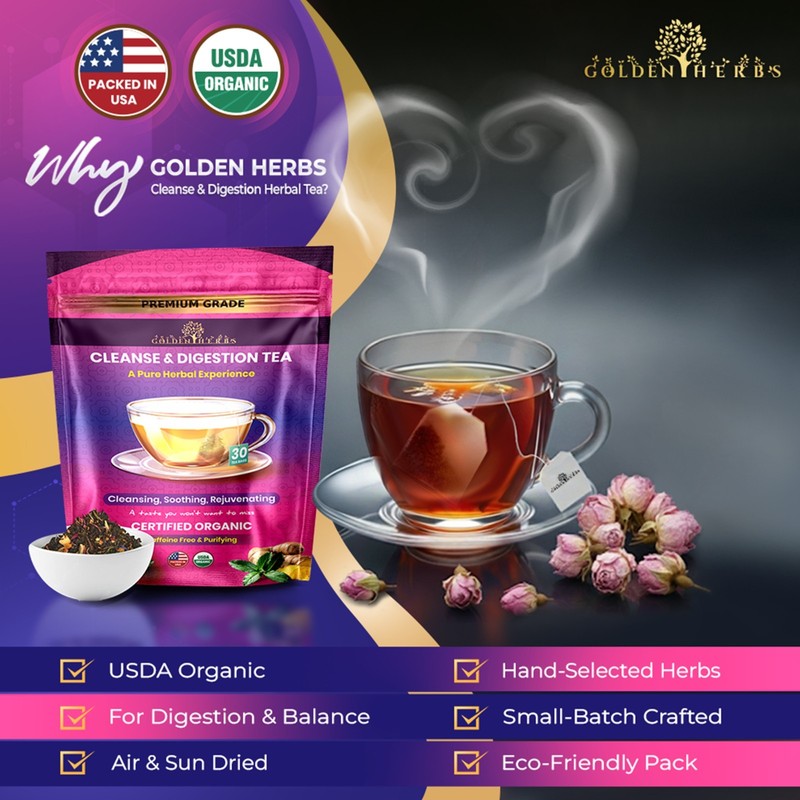 Golden Herbs Cleanse & Digestion Herbal Tea – Natural Detox & Gut Support gallery