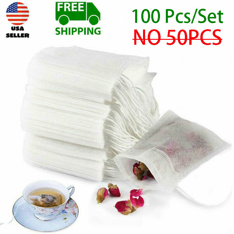 100Pcs Tea Bag Disposable Drawstring Flip Empty Teabag Herb Loose Tea Filter