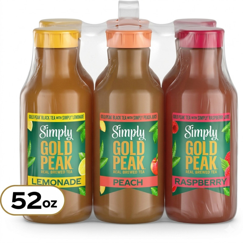 Gold Peak Tea Lemonade Peach Raspberry 52oz 6 Pack Variety Beverage