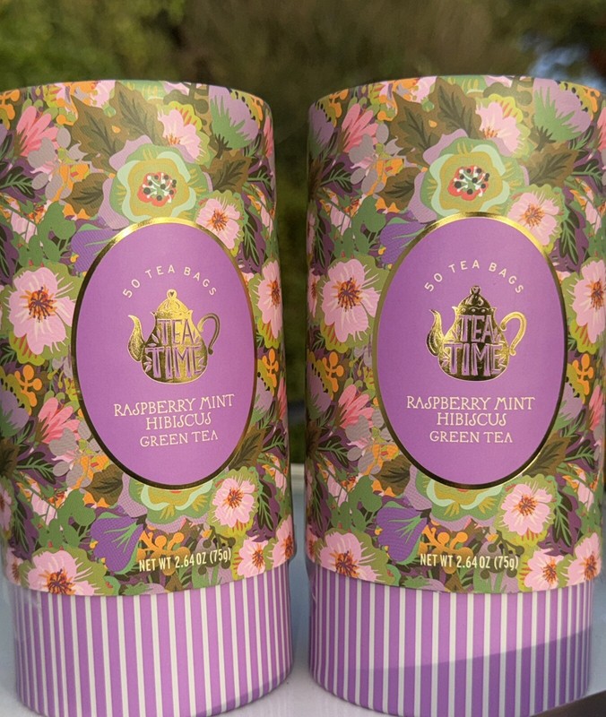 TEA TIME 🫖CAFFEINATED🫖 RASPBERRY MINT HIBISCUS GREEN TEA – 2 tubes-100 TeaBags