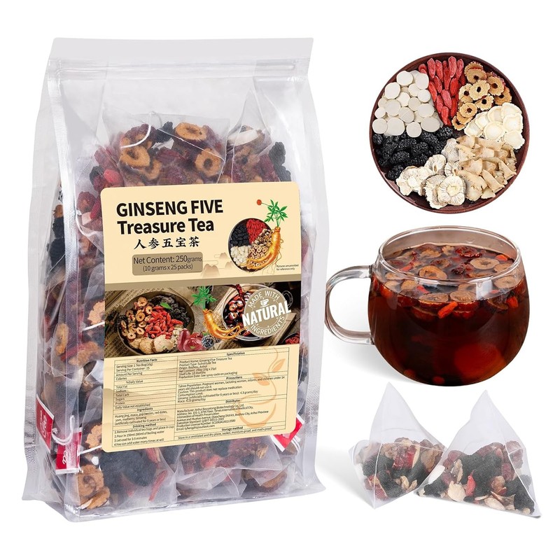Té de Ginseng de los Cinco Tesoros - Energía y Vitalidad Natural - 25 Bolsitas