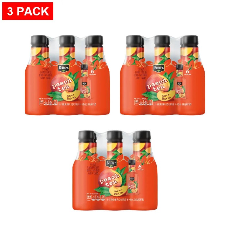 Benner Peach Flavored Iced Tea – 6 pack, 16 fl oz – Pack of 3