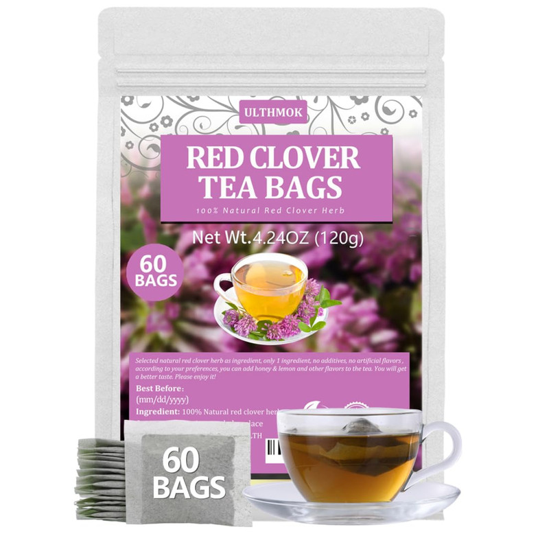 60 Premium Red Clover Tea Bags, Made with 100% Natural Red Clover Flowers & Herb
