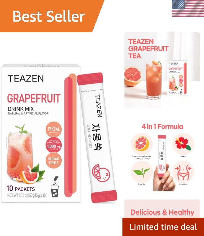 Portable Grapefruit Tea Stick Mix with Green Tea and Hibiscus – Refreshing Blend