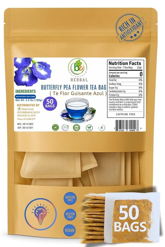 Butterfly Pea Flower Powder – 50 Tea Bags (2 g Each) – by BexpertsUSA