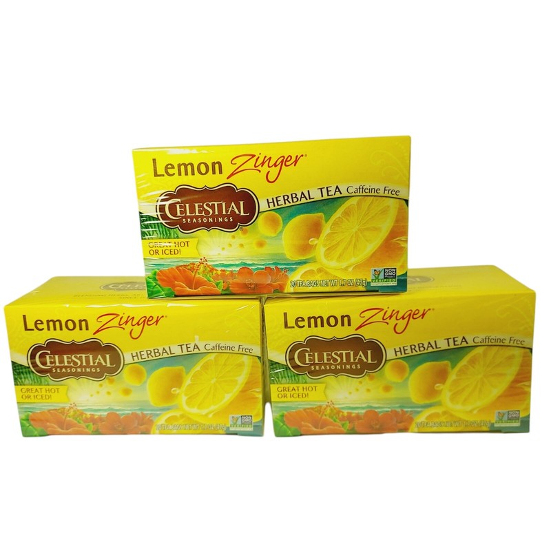 3- Boxes Celestial Seasonings Lemon Zinger Herbal Tea Each 20 Bags 1.6oz