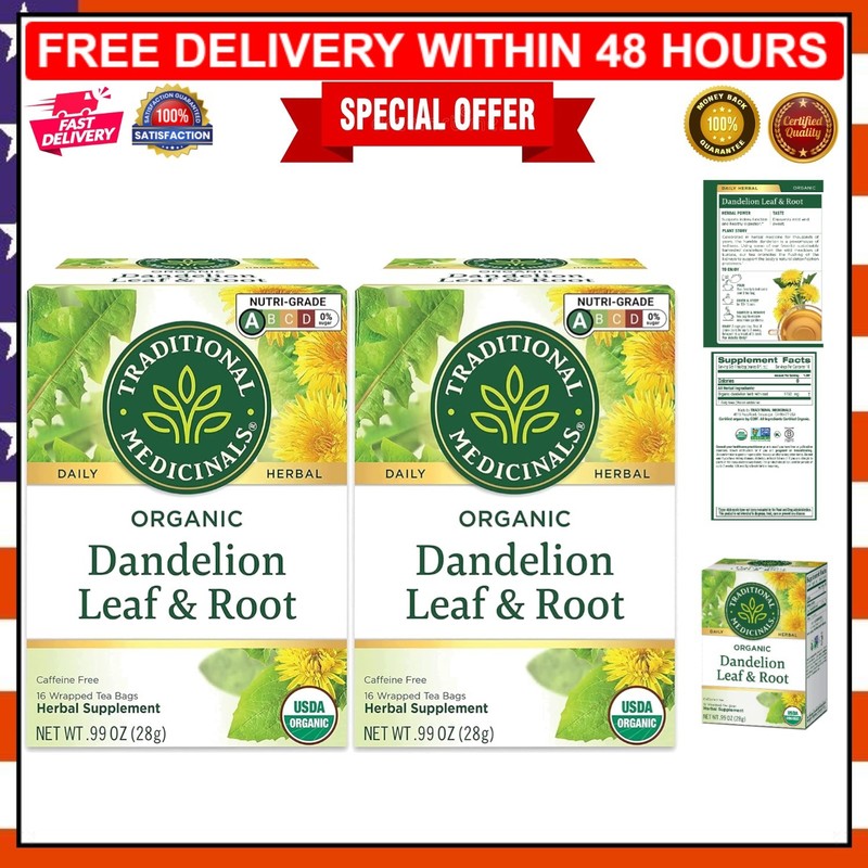 Herbal Dandelion Tea Pack of 2 – Supports Digestion with 32 Allergen-Free Bags
