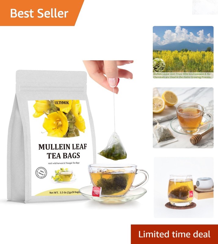 50 Mullein Leaf Tea Bags Respiratory Support Caffeine Free Herbal Tea