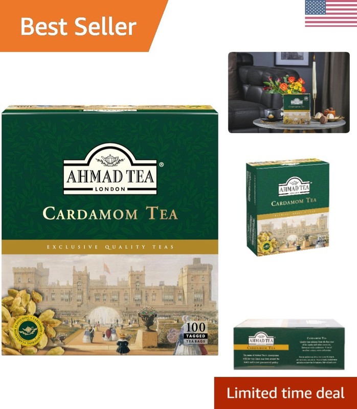 Black Tea, Cardamom Teabags No Envelopes, 100 ct - Caffeinated and Sugar-Free