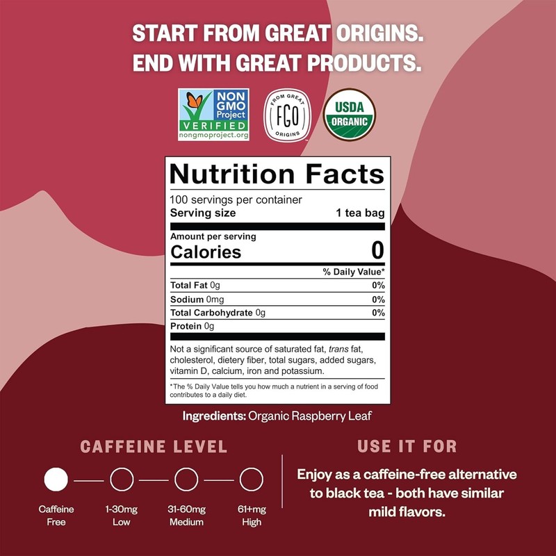 Organic Caffeine-Free Raspberry Leaf Tea - 100 Eco-Conscious Tea Bags gallery