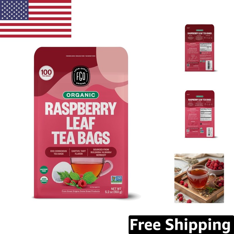Organic Caffeine-Free Raspberry Leaf Tea – 100 Eco-Conscious Tea Bags