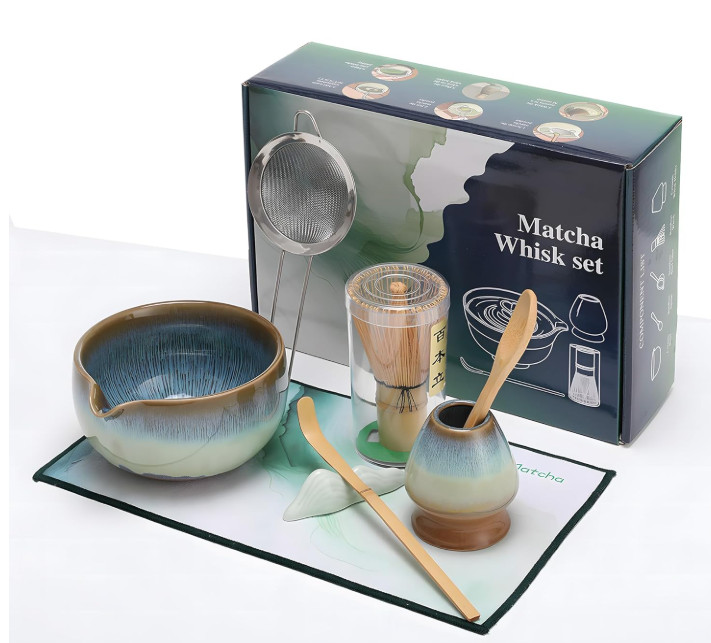 Matcha Whisk Set for Tea Lovers 8Pcs – Ceramic Matcha Tea Set with Bamboo Whisk