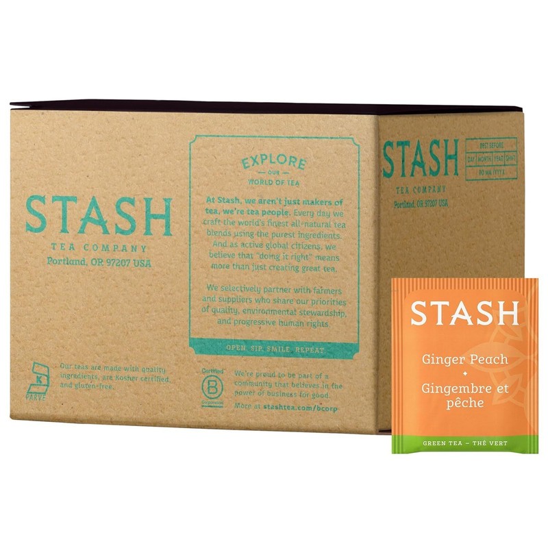 Tea Ginger Peach Green Tea & Matcha Blend, Box Of 100 Tea Bags (Packaging