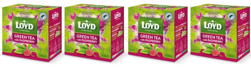 4 LOYD Green Tea with Raspberry Tea Boxes (80 servings total)
