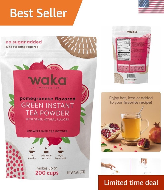 Waka 100% Green Tea Powder – Convenient Pomegranate Instant Tea, Up to 200 Cups