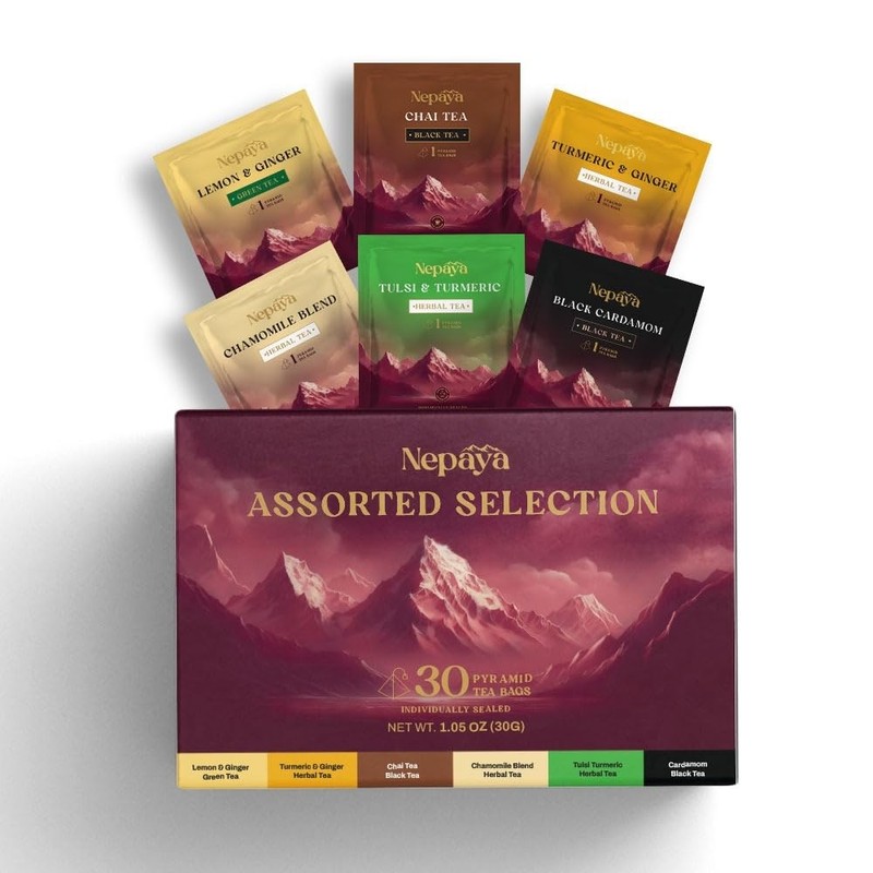 Assorted Tea Sampler Gift Set – 30 Pyramid Tea Bags, 6-Variety Pack (Herbal, ...