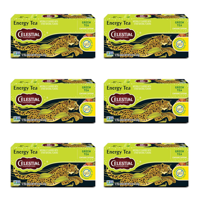 Energy Green Tea, Caffeinated, 12 Tea Bags Box (Pack of 6)